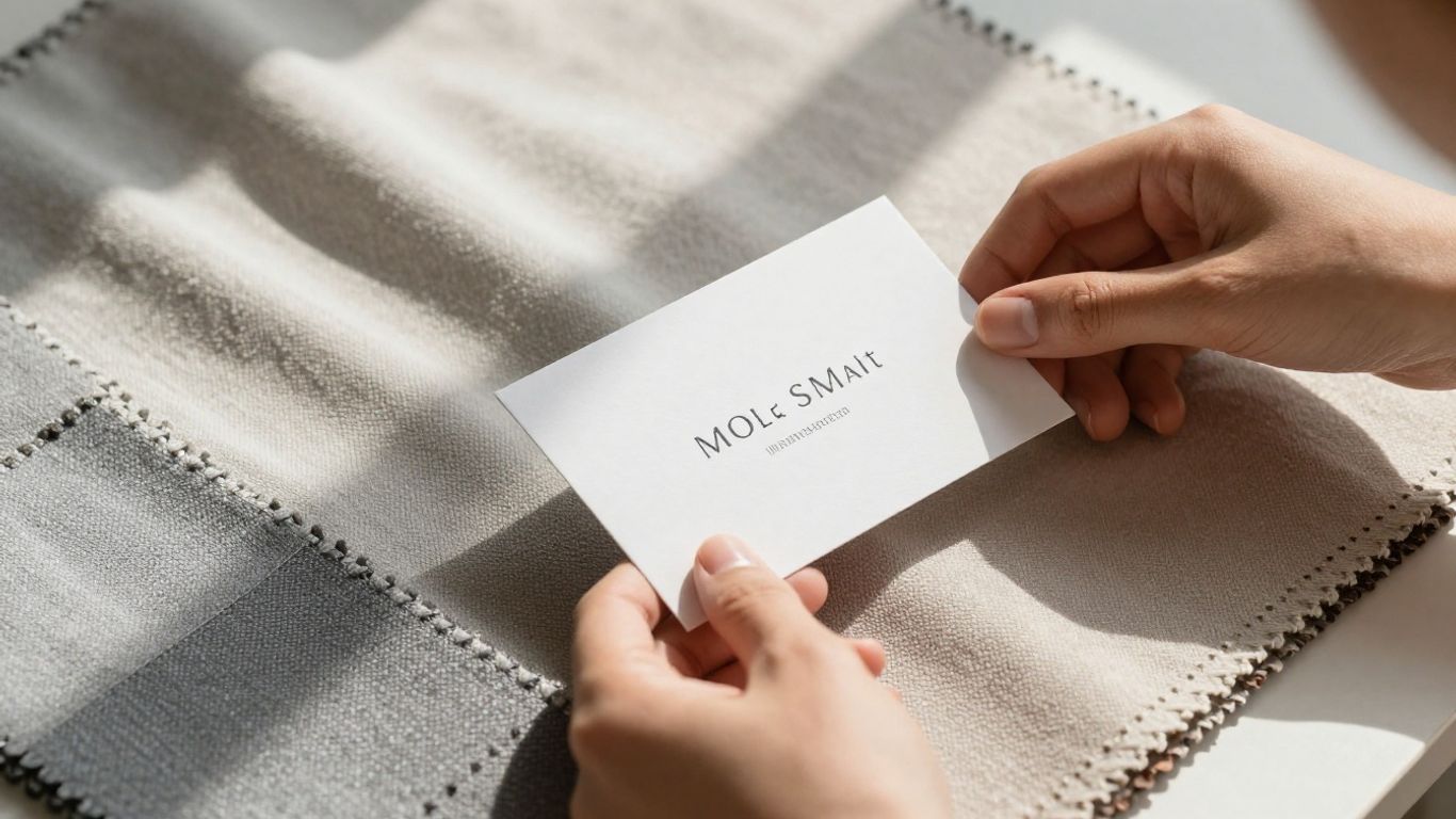 Designer arranging fabric swatches for window treatments.