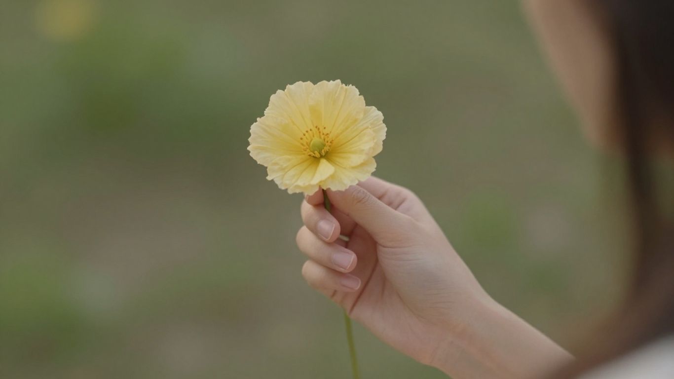 Mão feminina segurando uma flor delicada, simbolizando alívio e cuidado.