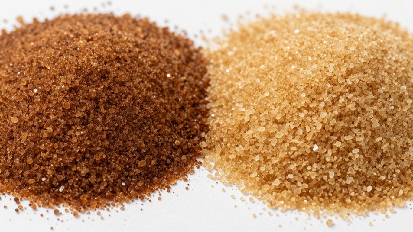Brown sugar and palm sugar side-by-side comparison.
