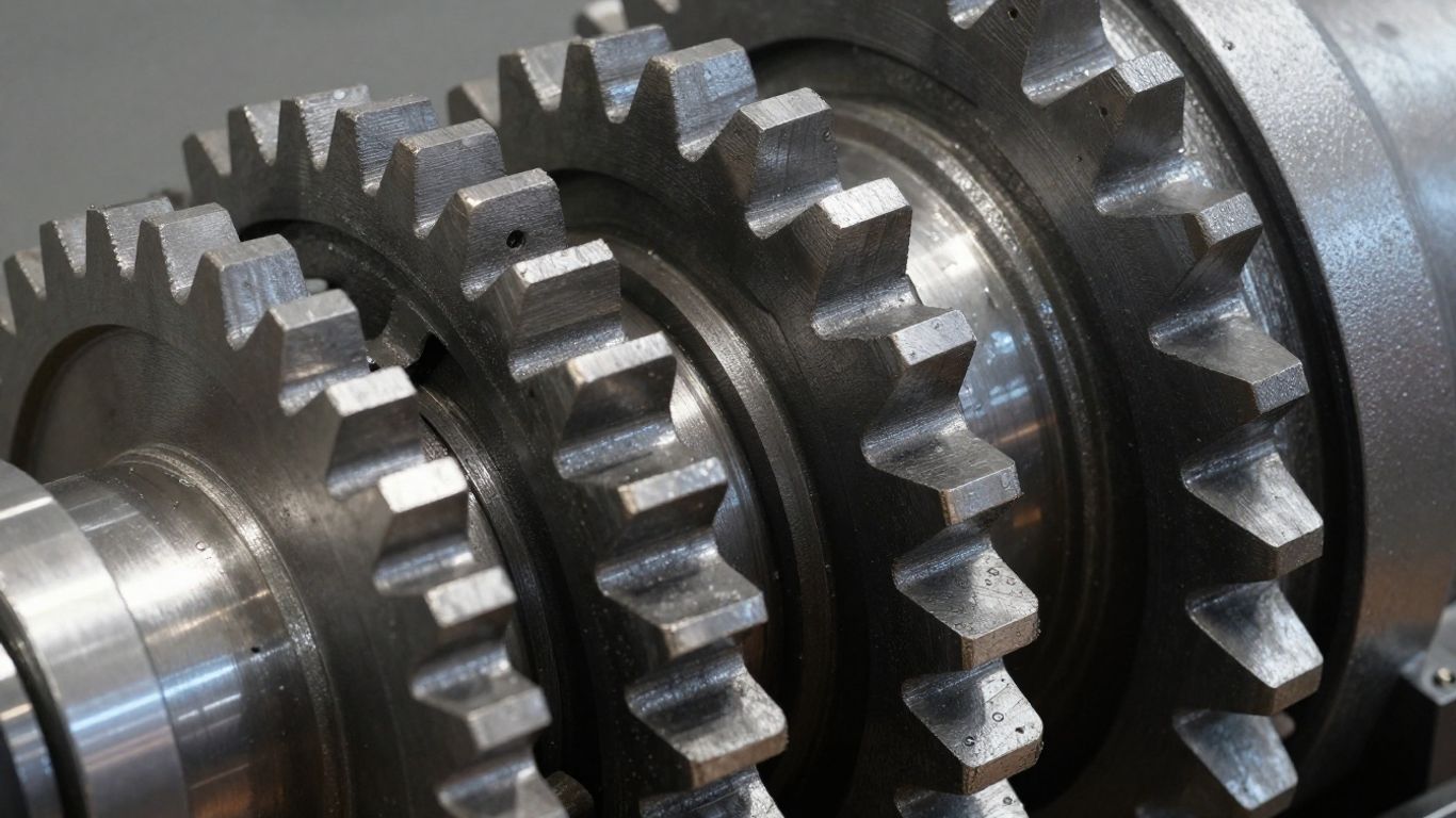 Industrial gearbox gears, mechanical engineering, heavy machinery.