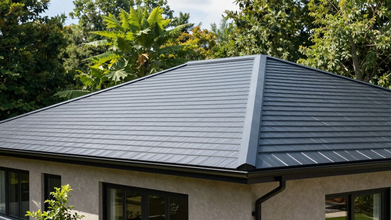 Modern house with a dark metal roof.