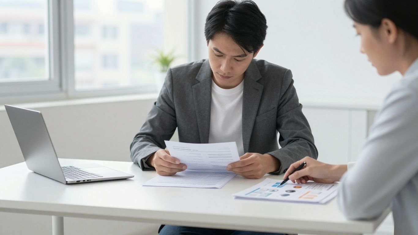 An entrepreneur reviewing documents in an office space