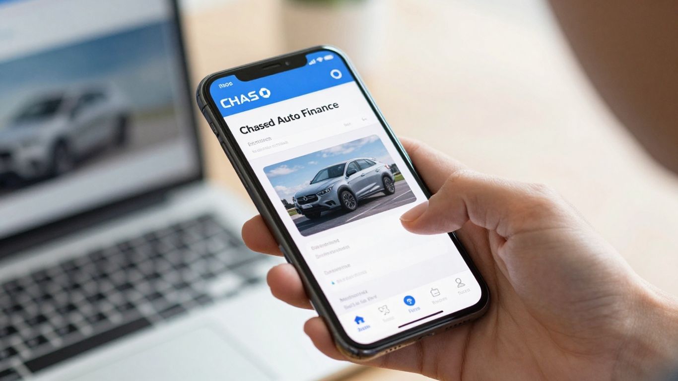 Hand holding phone with Chase Auto Finance website
