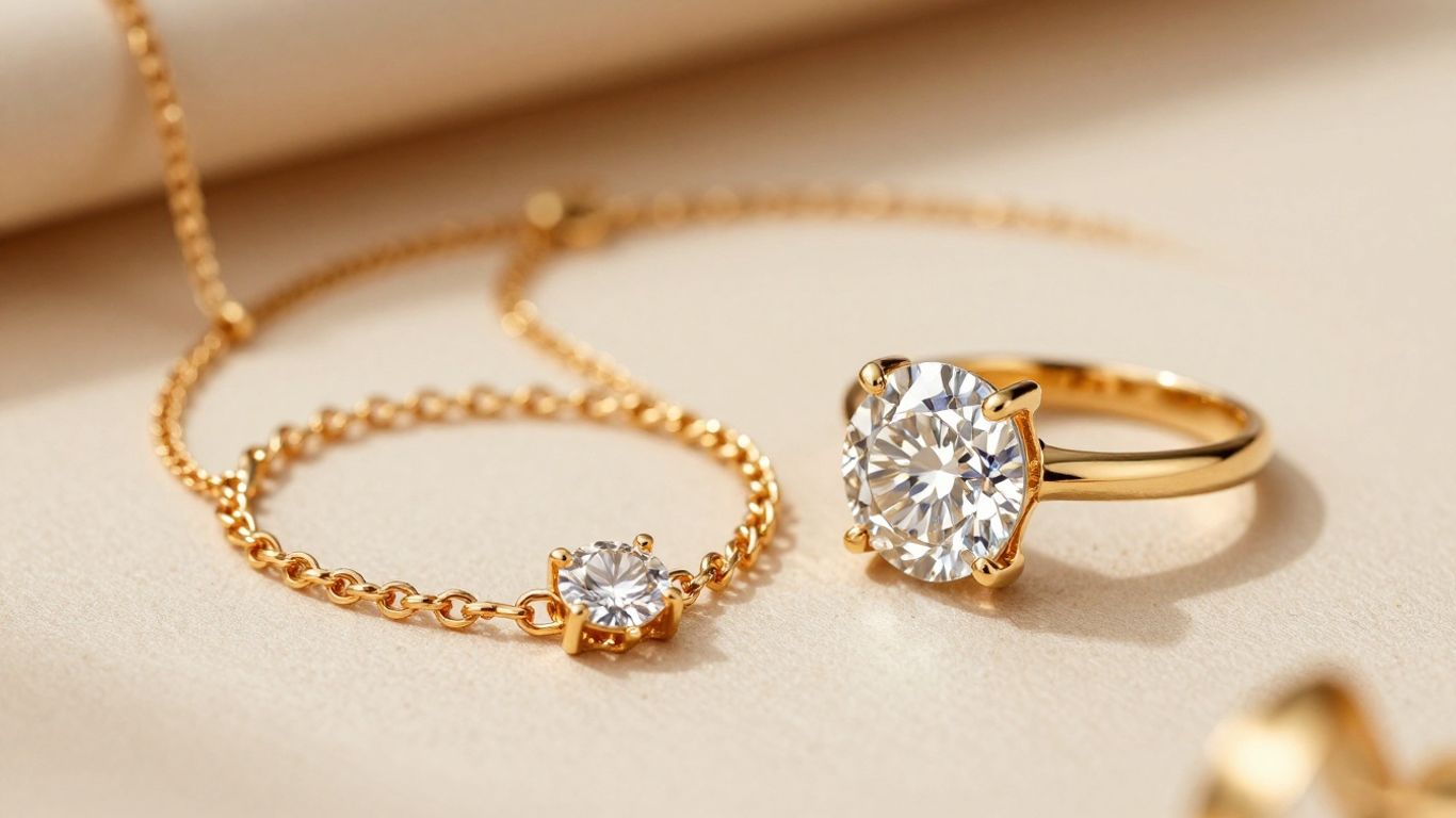 Gold necklace and diamond ring comparison