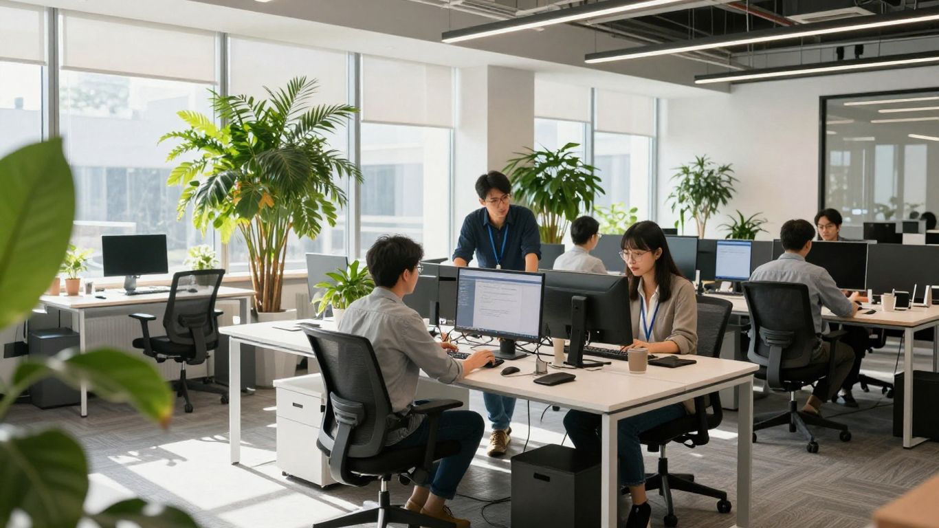 Agence WordPress amphibee : équipe travaillant dans un bureau moderne