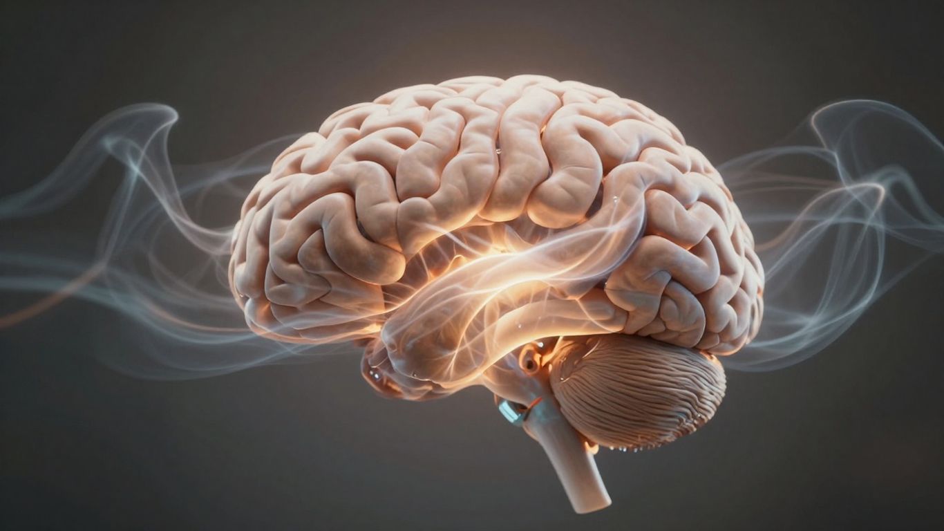 Brain with thoughts drifting away, illustrating mind wandering.