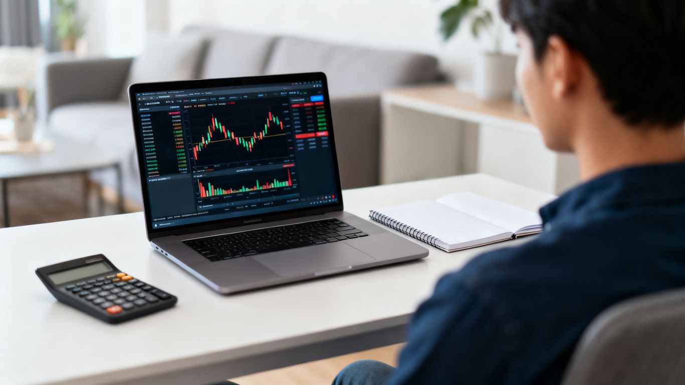 Trader reviewing a forex platform and risk settings