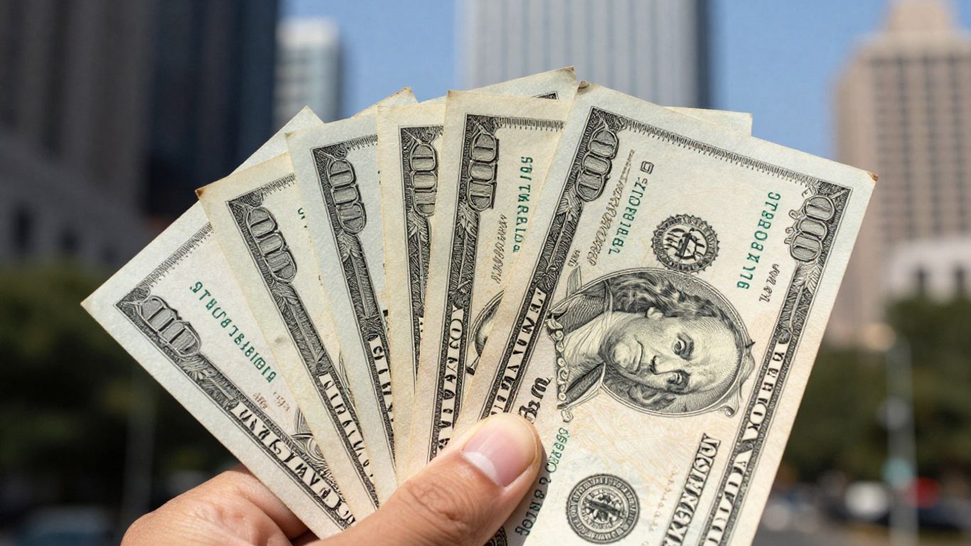 Financial bonds held in hand with city background.