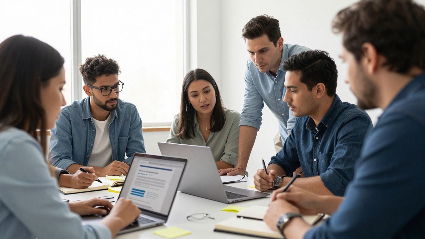 Equipe analisando páginas e prioridades de SEO
