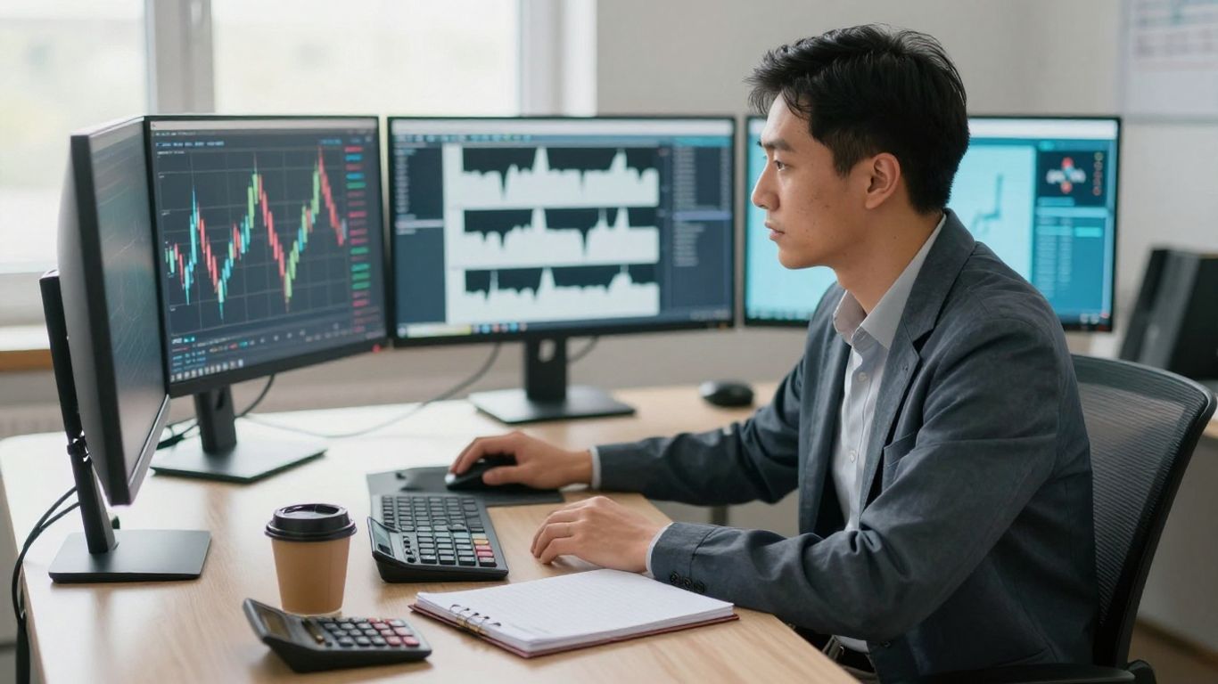 A trader reviewing payout rules at desk