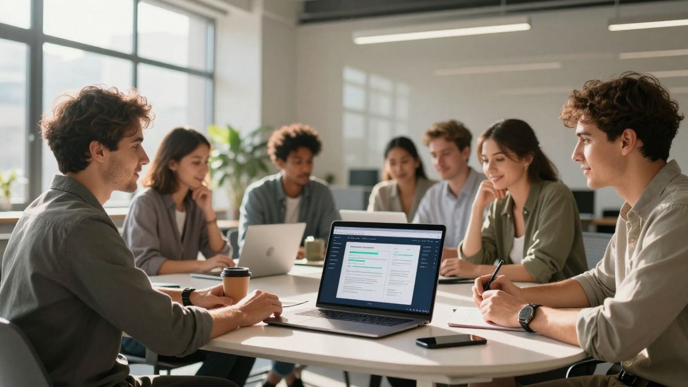 Startup team collaborating on digital marketing strategy