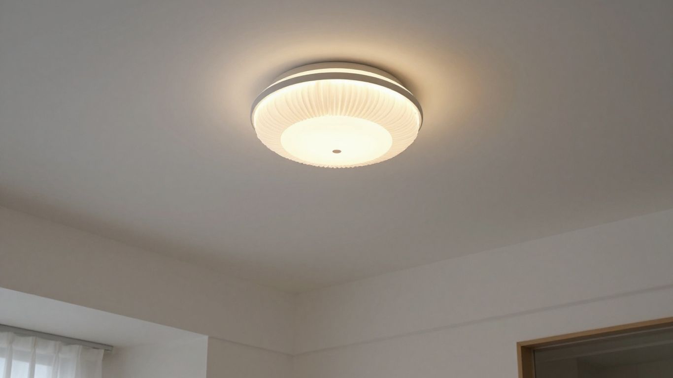 Stylish bedroom ceiling lamp casting warm light.