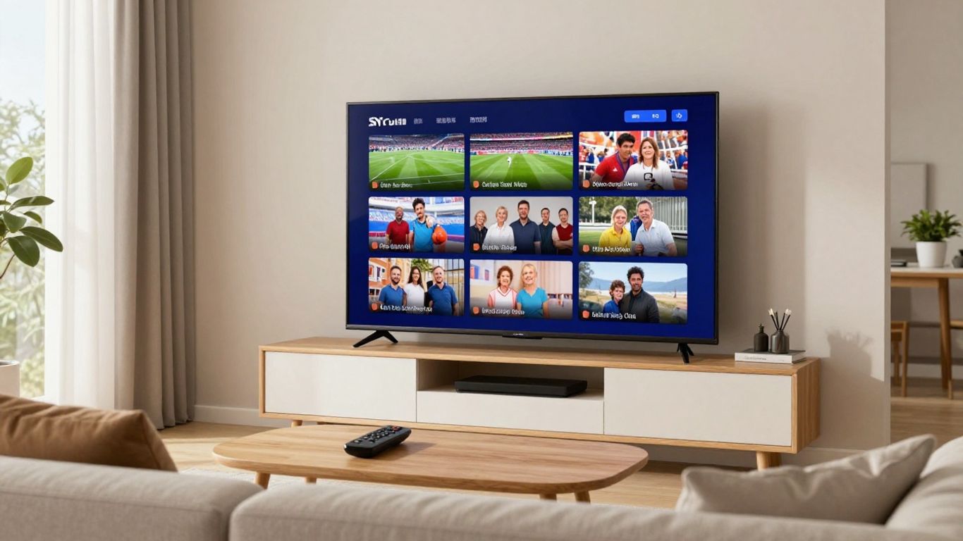 Living room television showing diverse streaming content