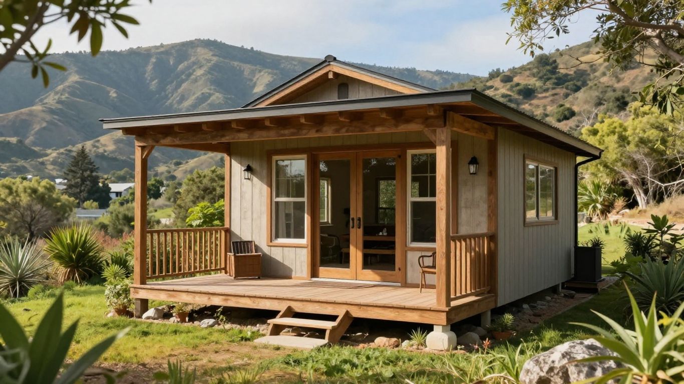 Tiny home in a sunny California landscape.