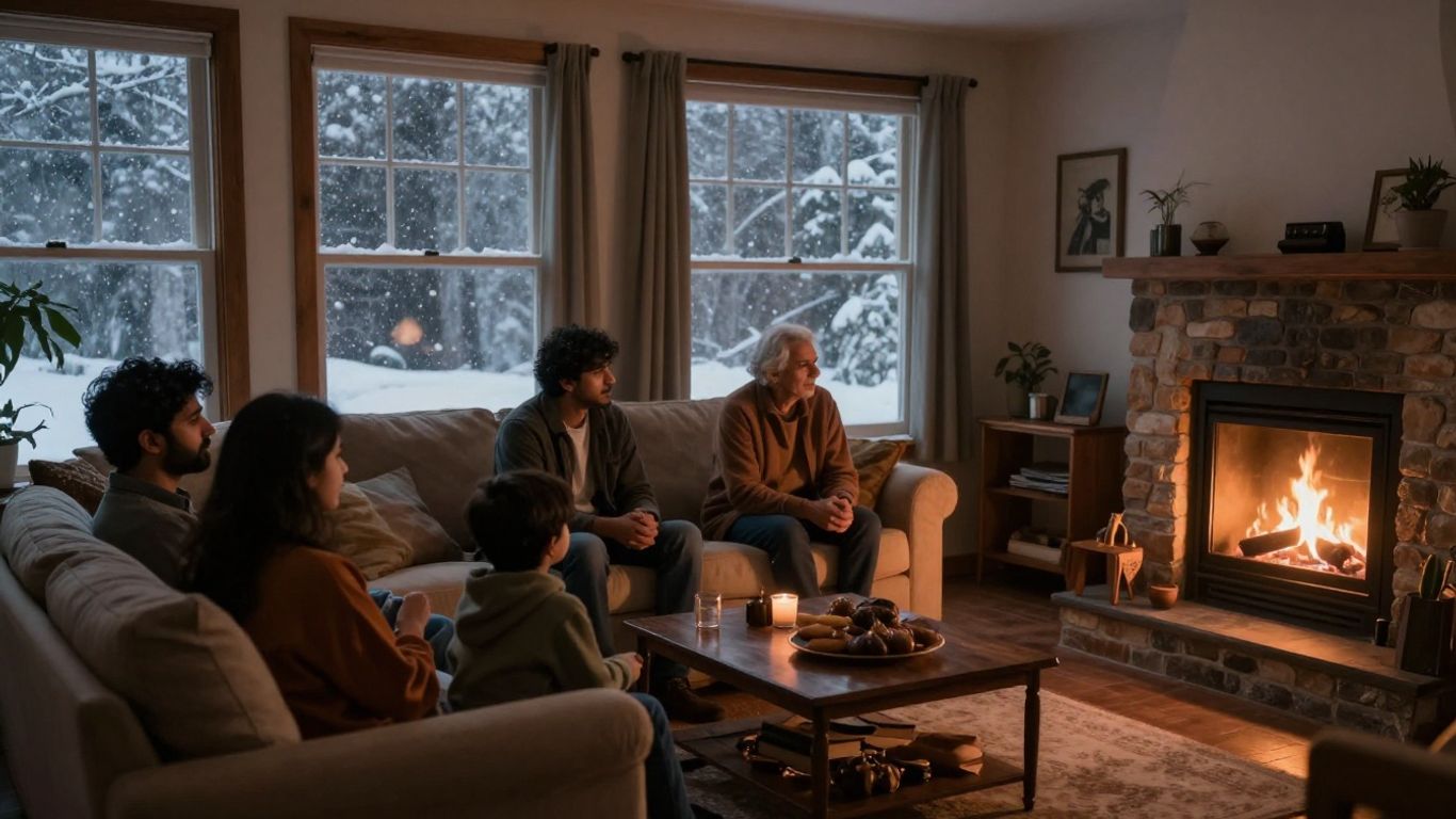 Family safe indoors during winter storm.