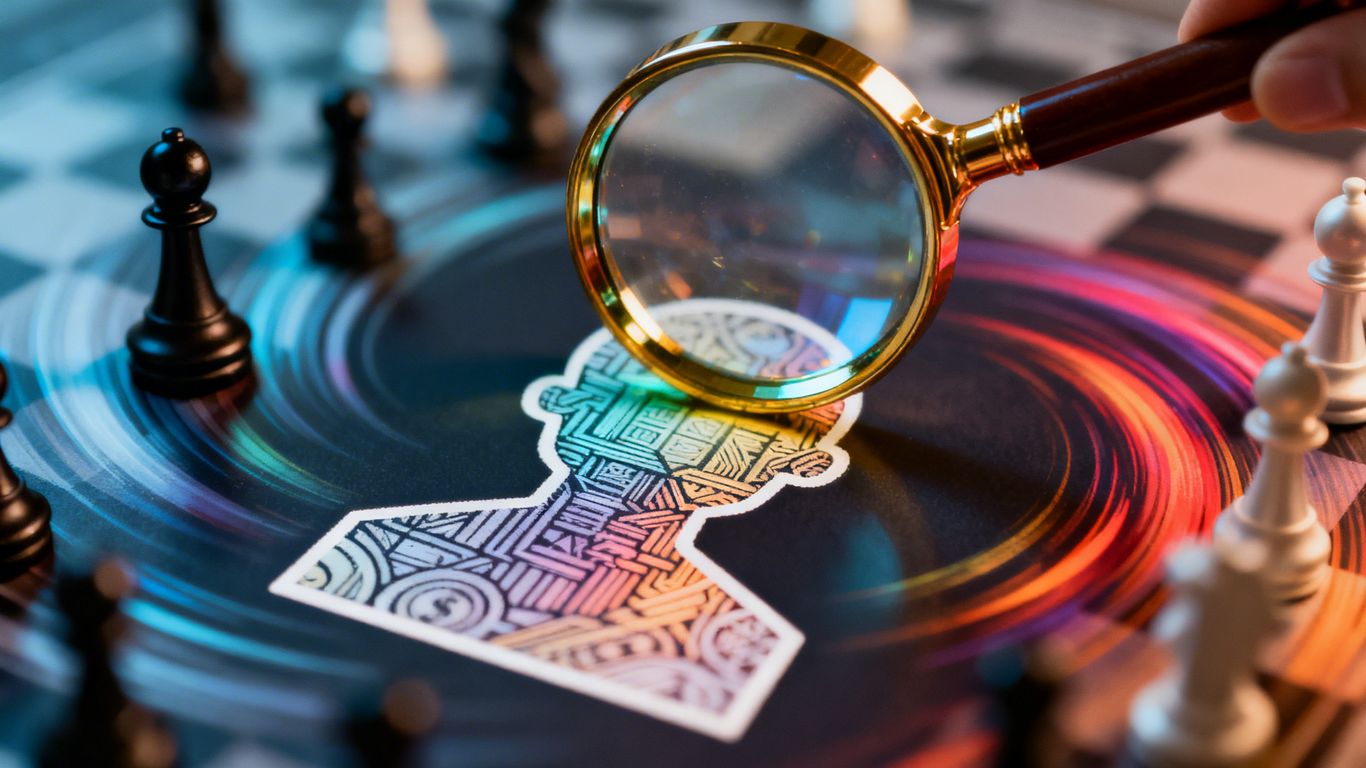 Magnifying glass over competitor's business strategy.