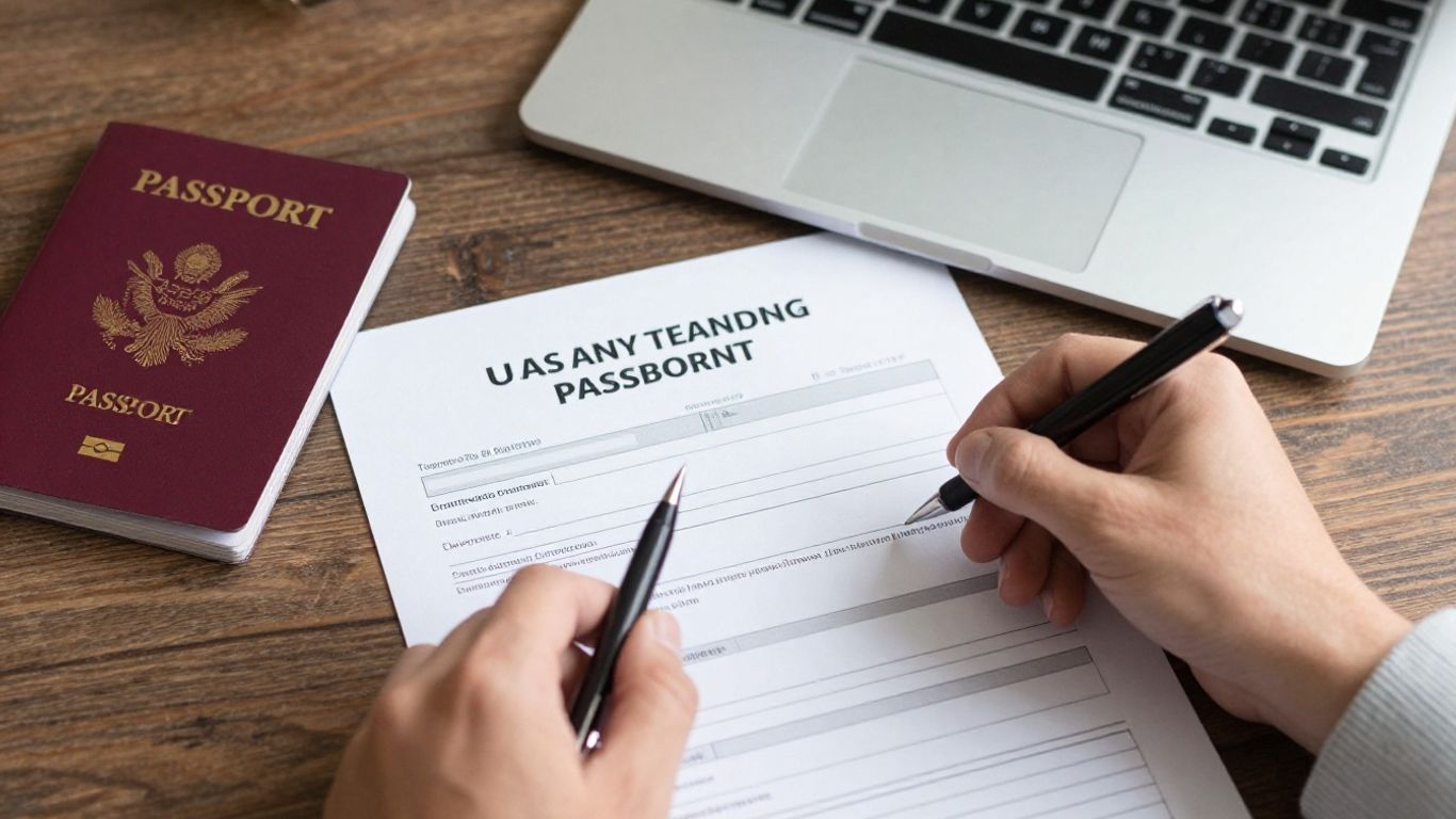 Applicant preparing visa forms and documents for an interview