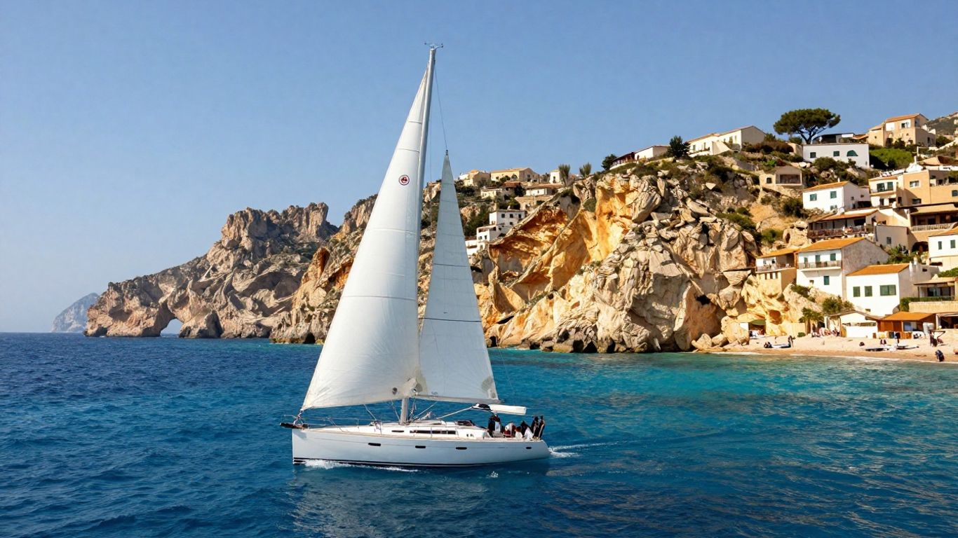 Sailboat sailing along the Sicilian coast.