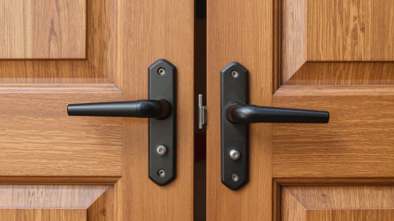 Upgraded door hardware installation in progress