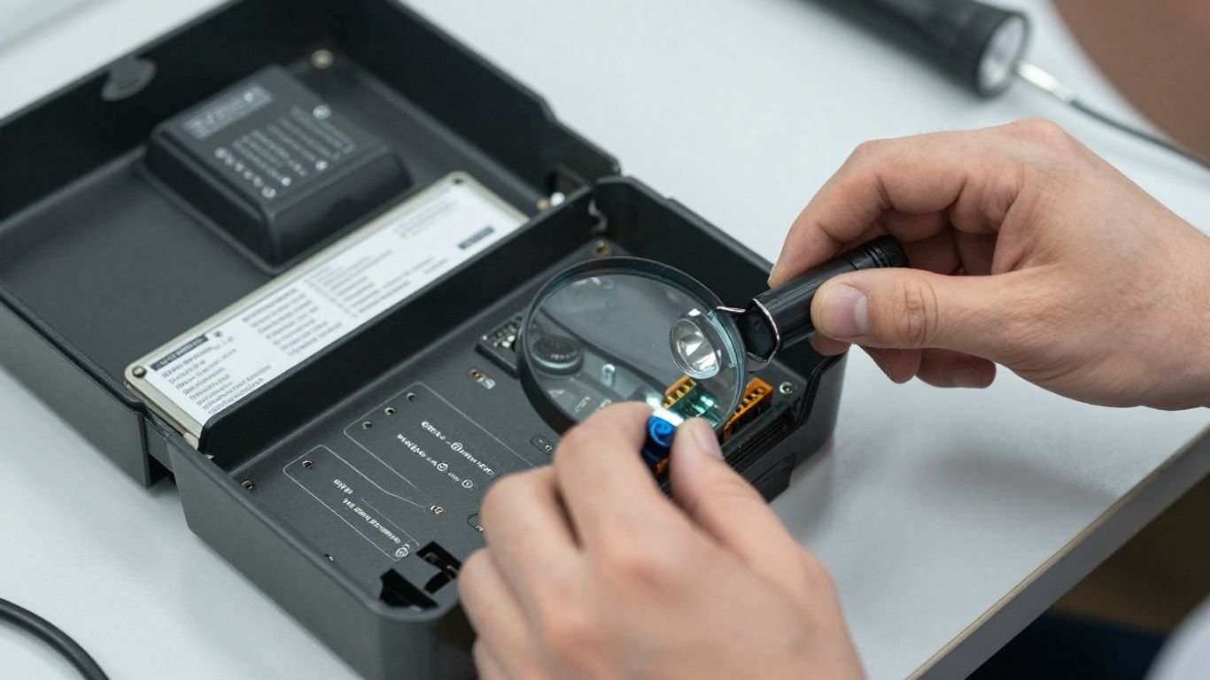 Close view of used ECU connectors and inspection tools