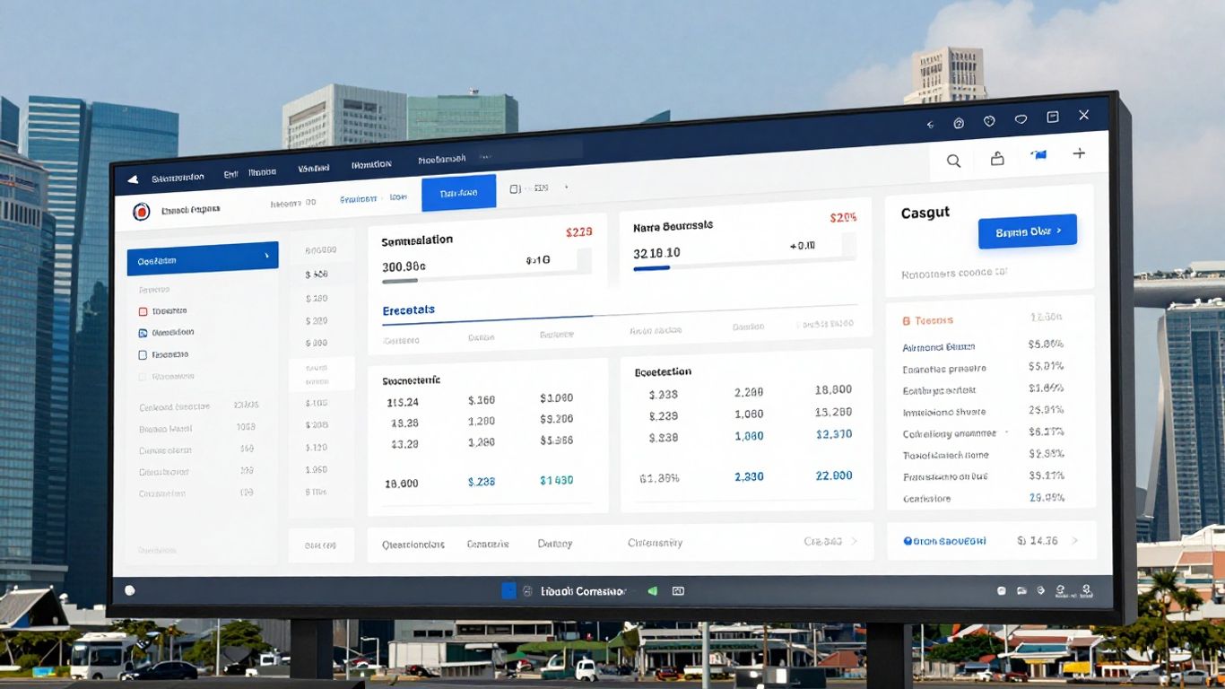 Google Ads management dashboard with Singapore skyline.