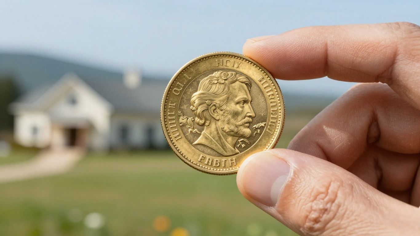 Main d'or tenant une pièce d'or pour la retraite.