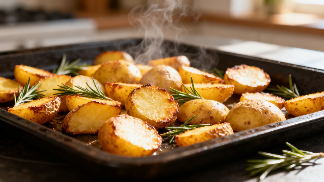 Geroosterde biologische aardappelen op bakplaat