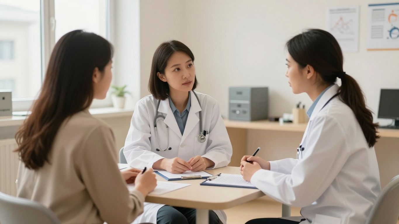 French clinic consultation with patient and physician