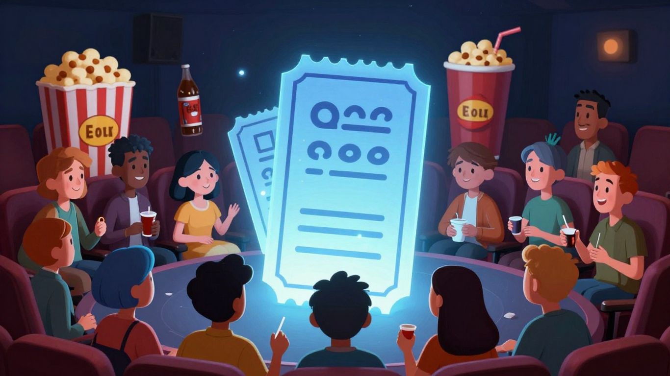 Diverse characters excited for movie showtimes at Entertainment Cinemas.