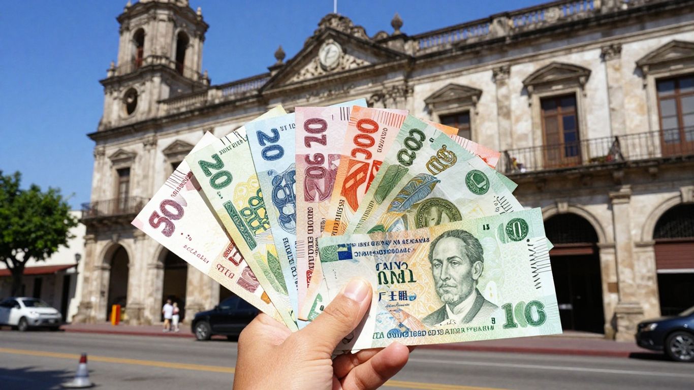San Antonio street with international currency.