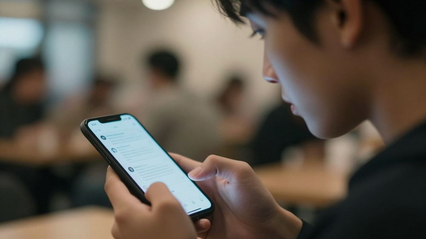 Person focused on a smartphone screen.