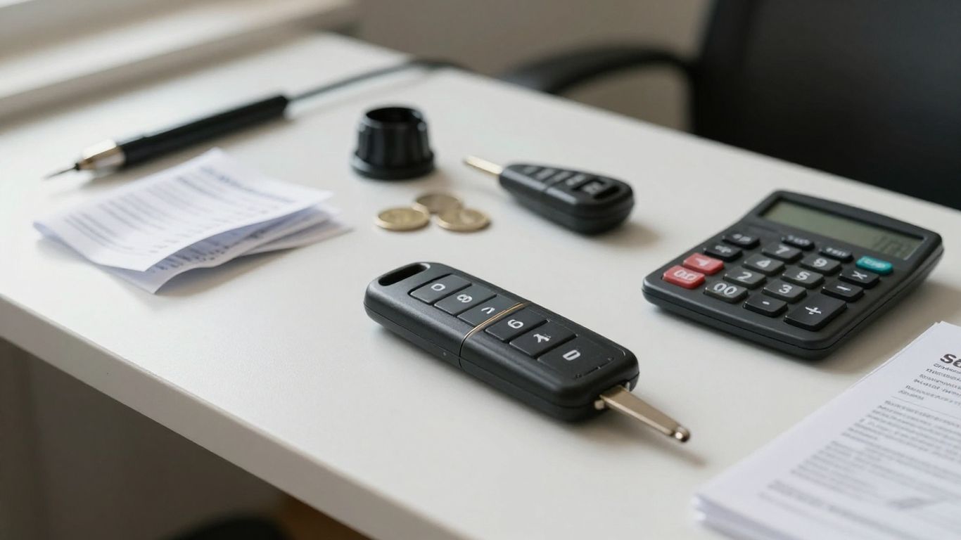 Car keys beside an itemised vehicle cost worksheet