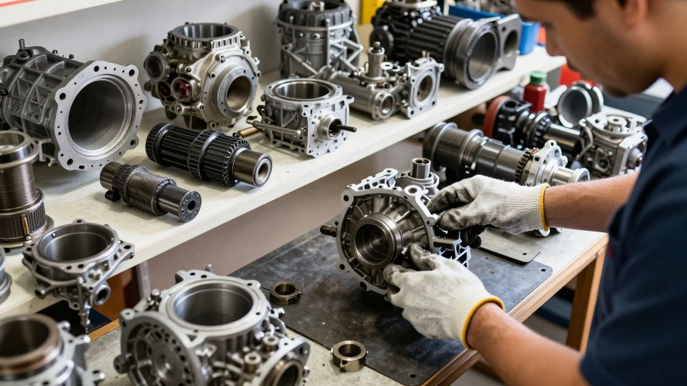 Ipswich gearbox wreckers workshop with transmission parts.