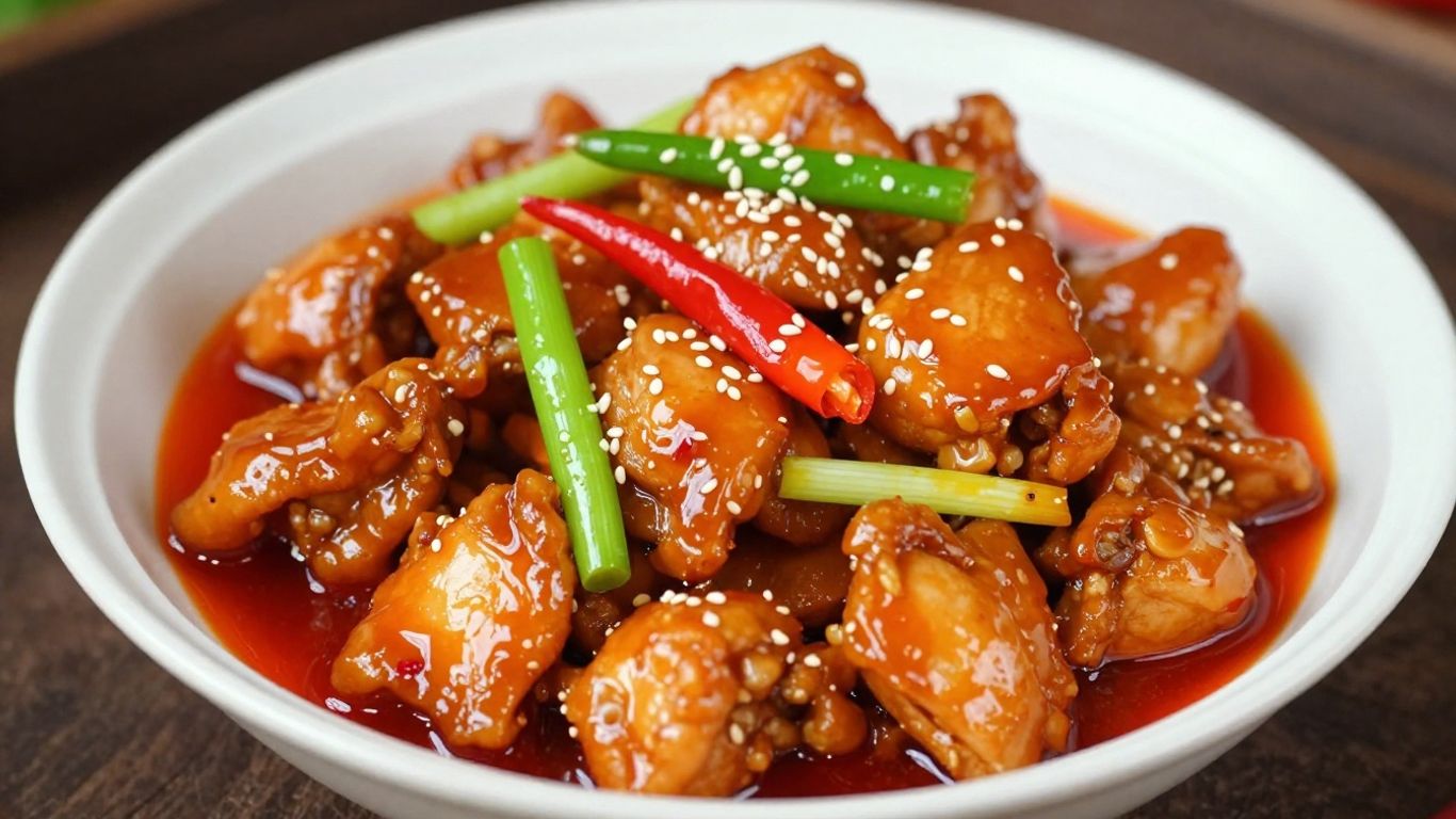 Spicy Chinese Chilli Chicken with spring onions and chillies.