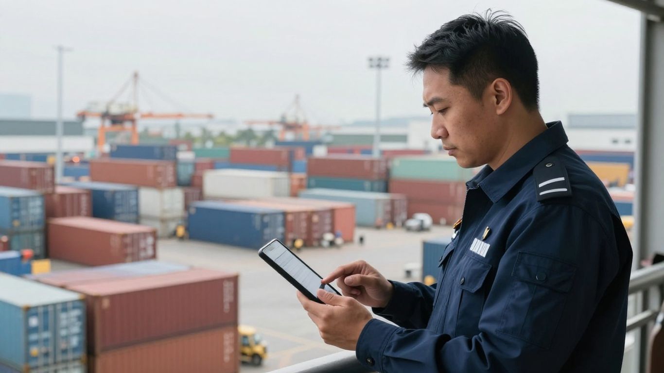 Customs officer examining imported automotive parts