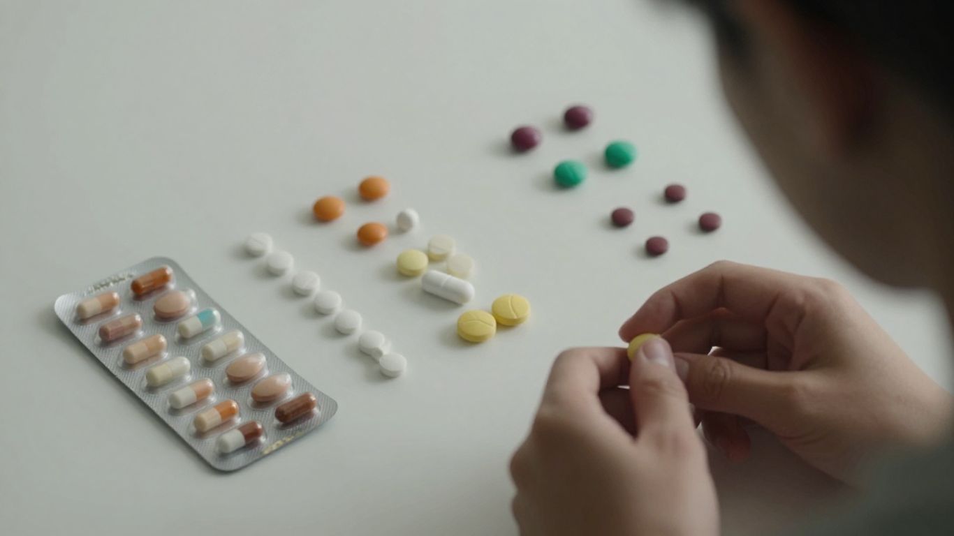 Pílulas e cápsulas de antidepressivos em um fundo suave.