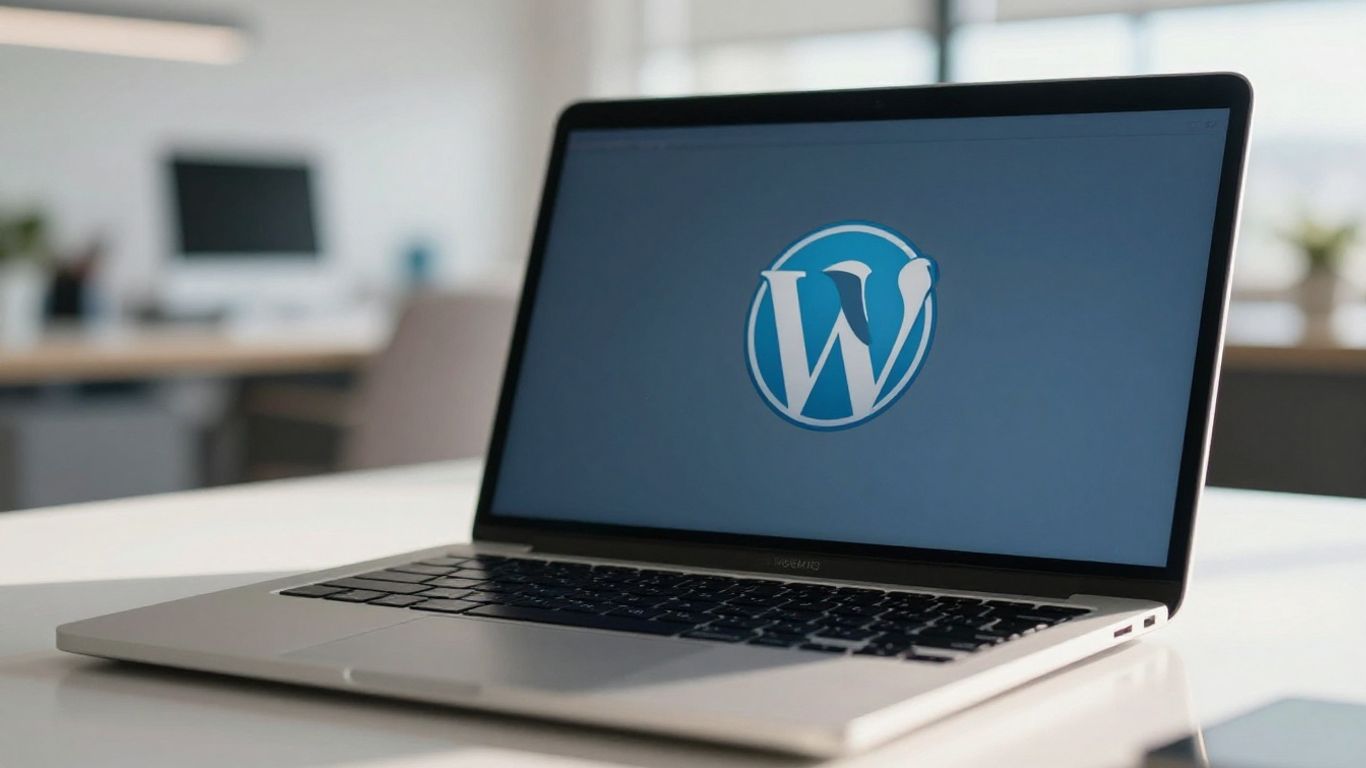 Logo WordPress sur un écran d'ordinateur portable