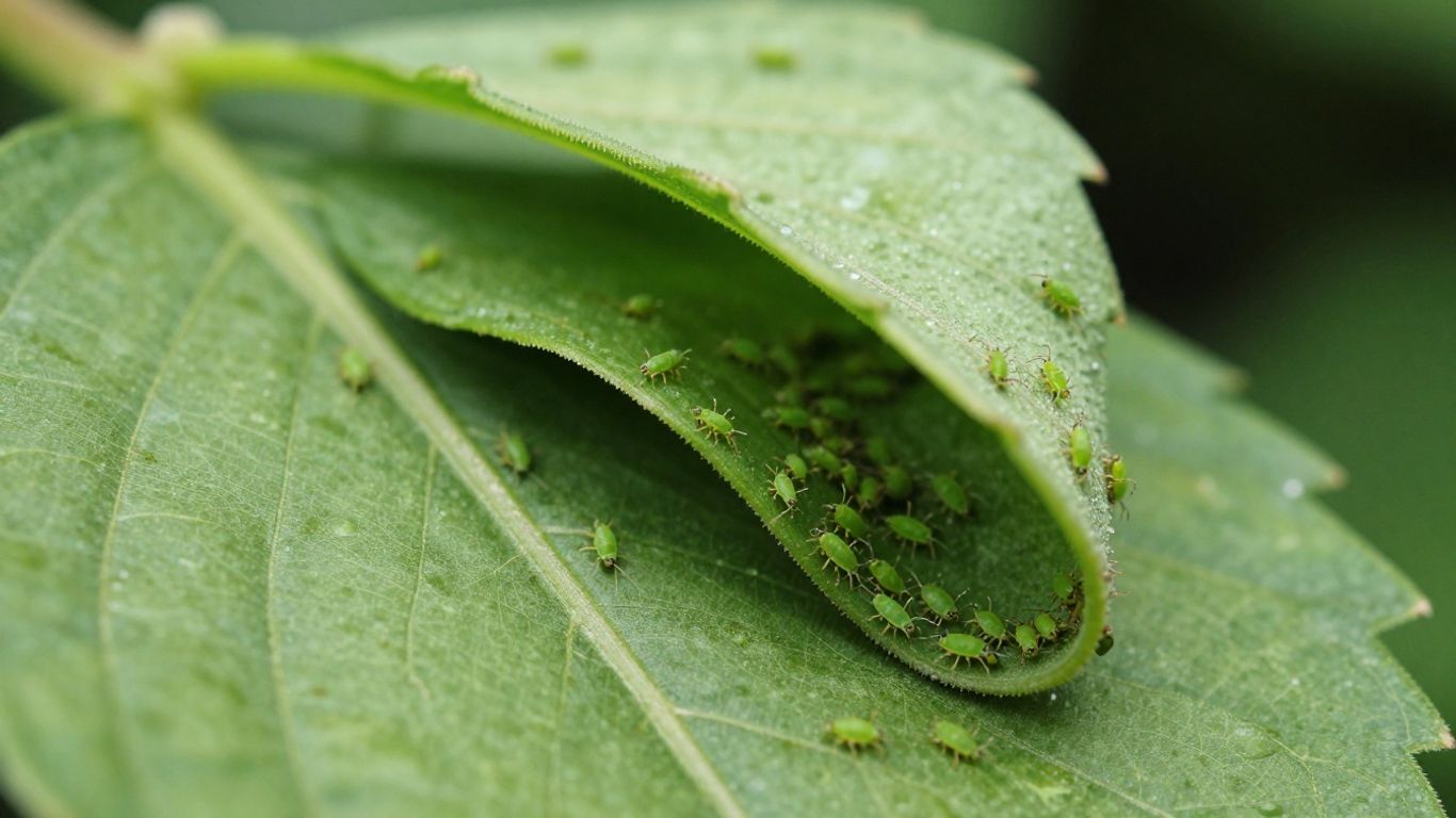 Eingerollte Blätter mit Schädlingen darauf