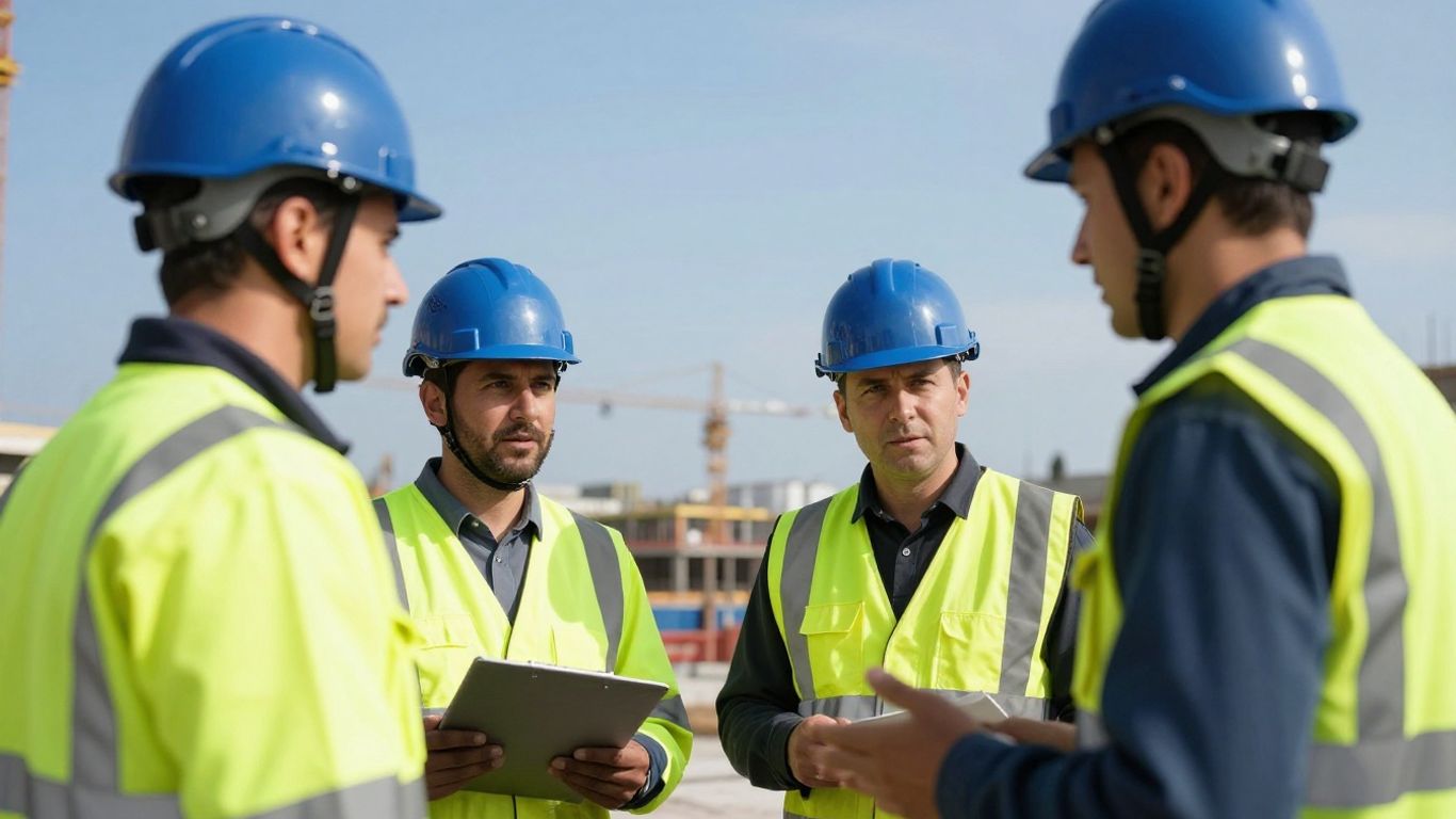 Zufriedene Fachkräfte auf einer Baustelle