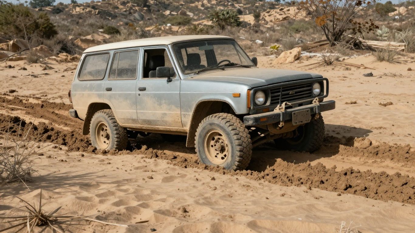 Car stuck in mud off-road