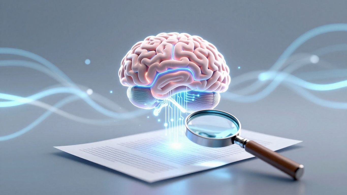AI detection magnifying glass over document
