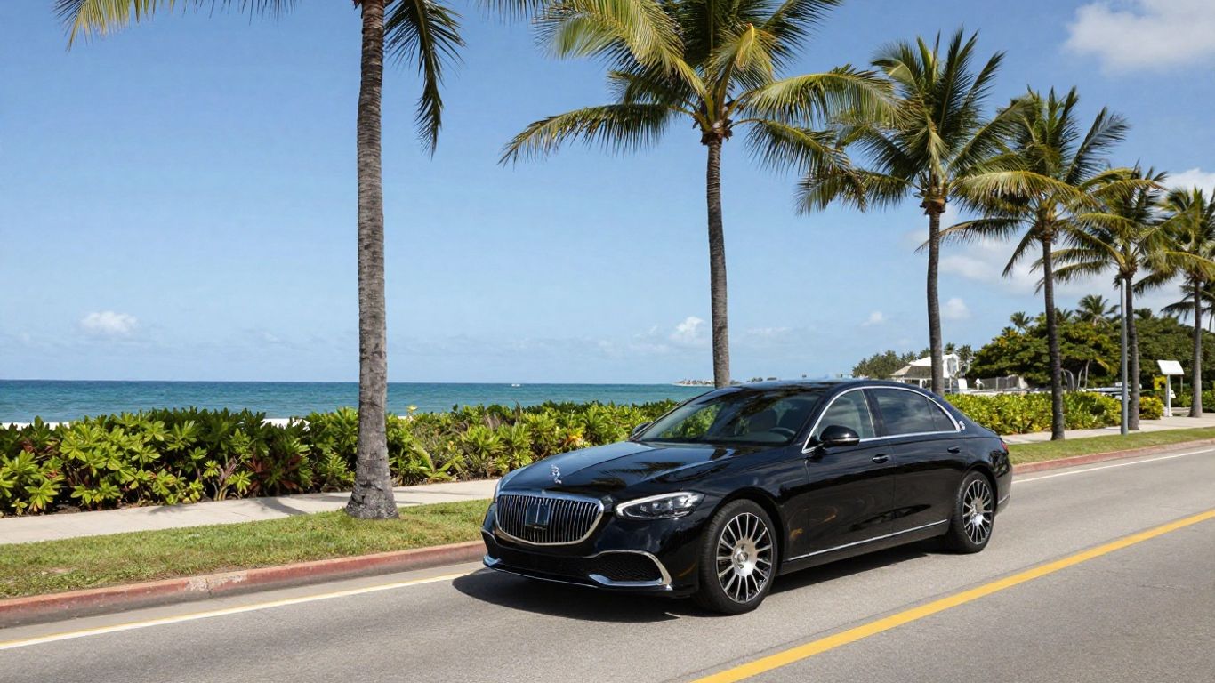 Black sedan on a Florida coastal road