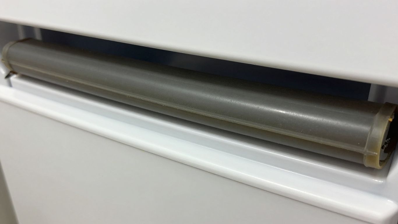 Worn refrigerator door gasket with a visible gap.