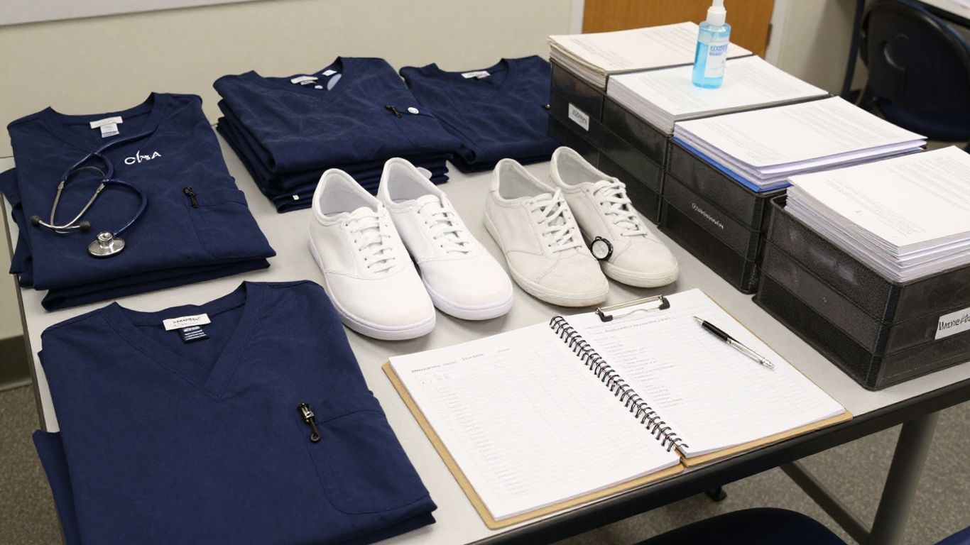 CNA student organizing training supplies