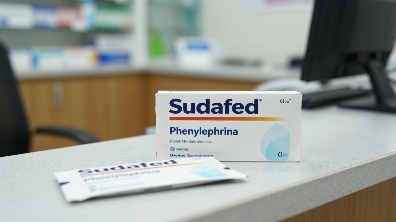 Sudafed behind counter, phenylephrine in front.
