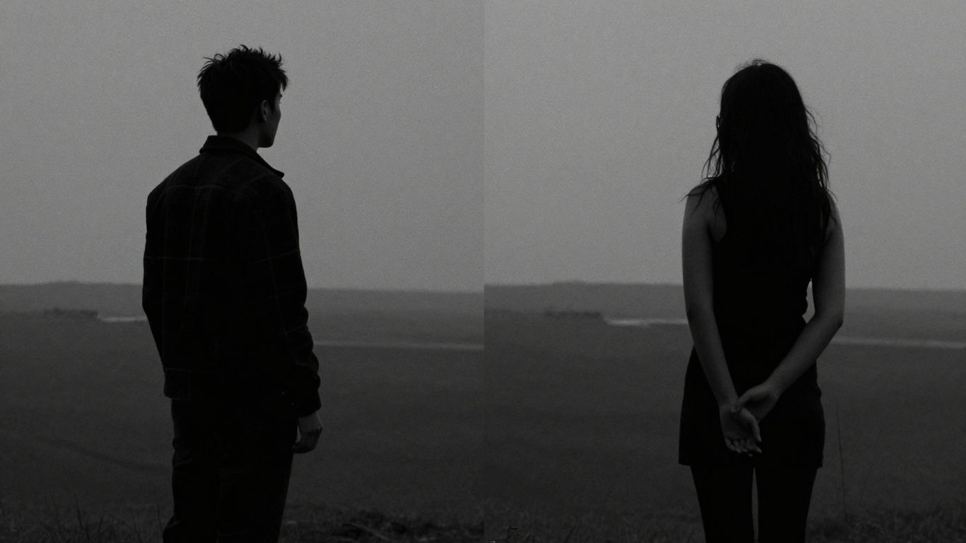 Man and woman silhouettes against Australian landscapes.