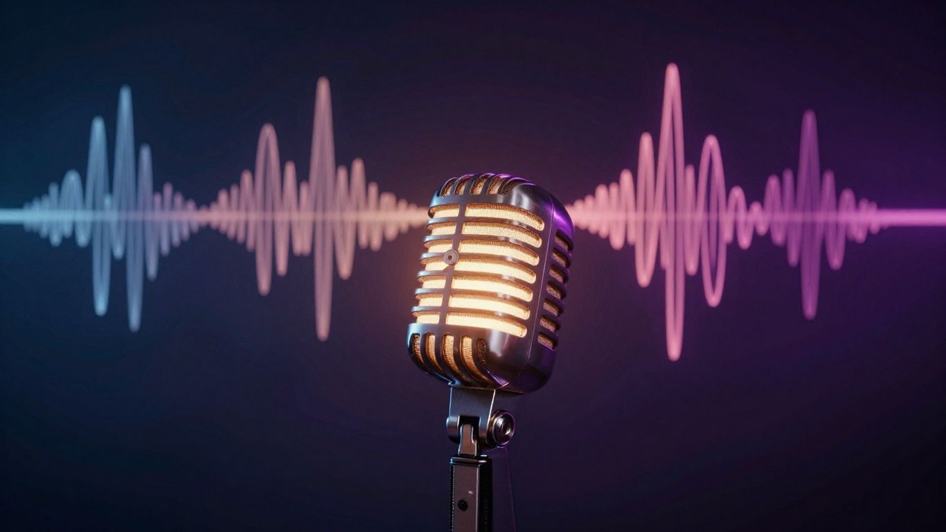 Microphone with sound waves, thin to thick.