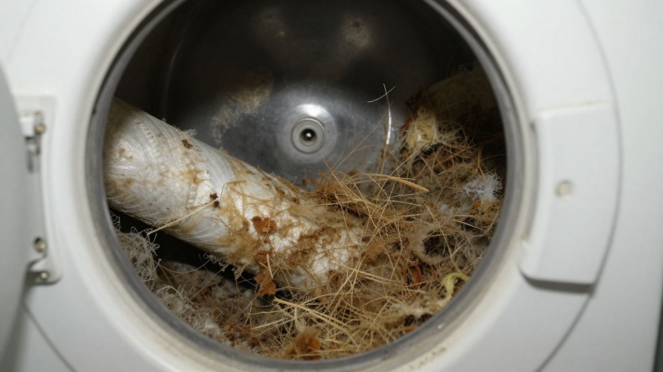 Clogged dryer vent filled with lint and debris.