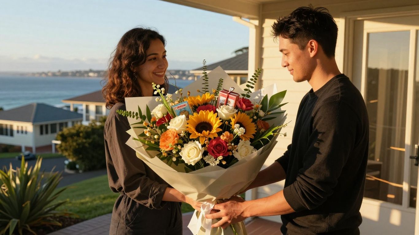 Romantic gift delivery arriving at a Hobsons Bay home
