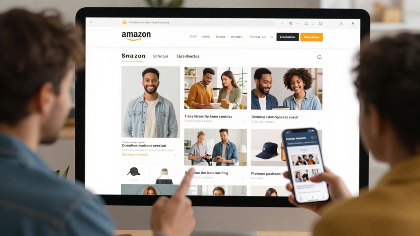 Shoppers browsing a modern, colorful Amazon storefront online